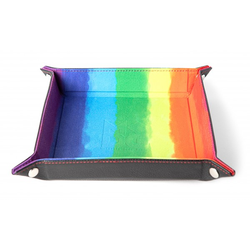 Velvet Folding Dice Tray 10x10 Watercolor Rainbow with Leather Backing - Black